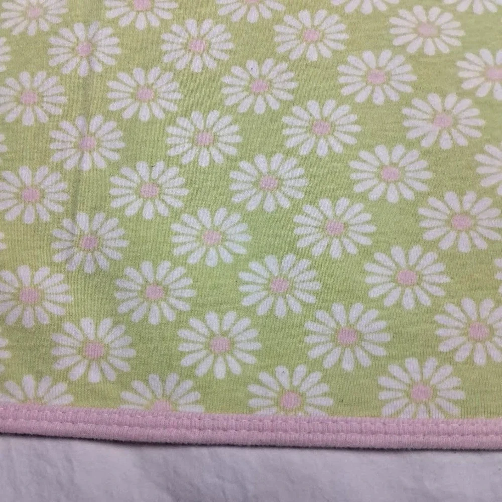 Carter's Green Pink Daisy Flower Cotton Baby Girl Blanket Jersey Knit Stretchy